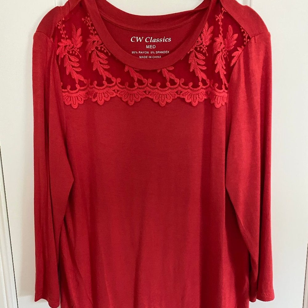 Women's Red Long Sleeve Top
